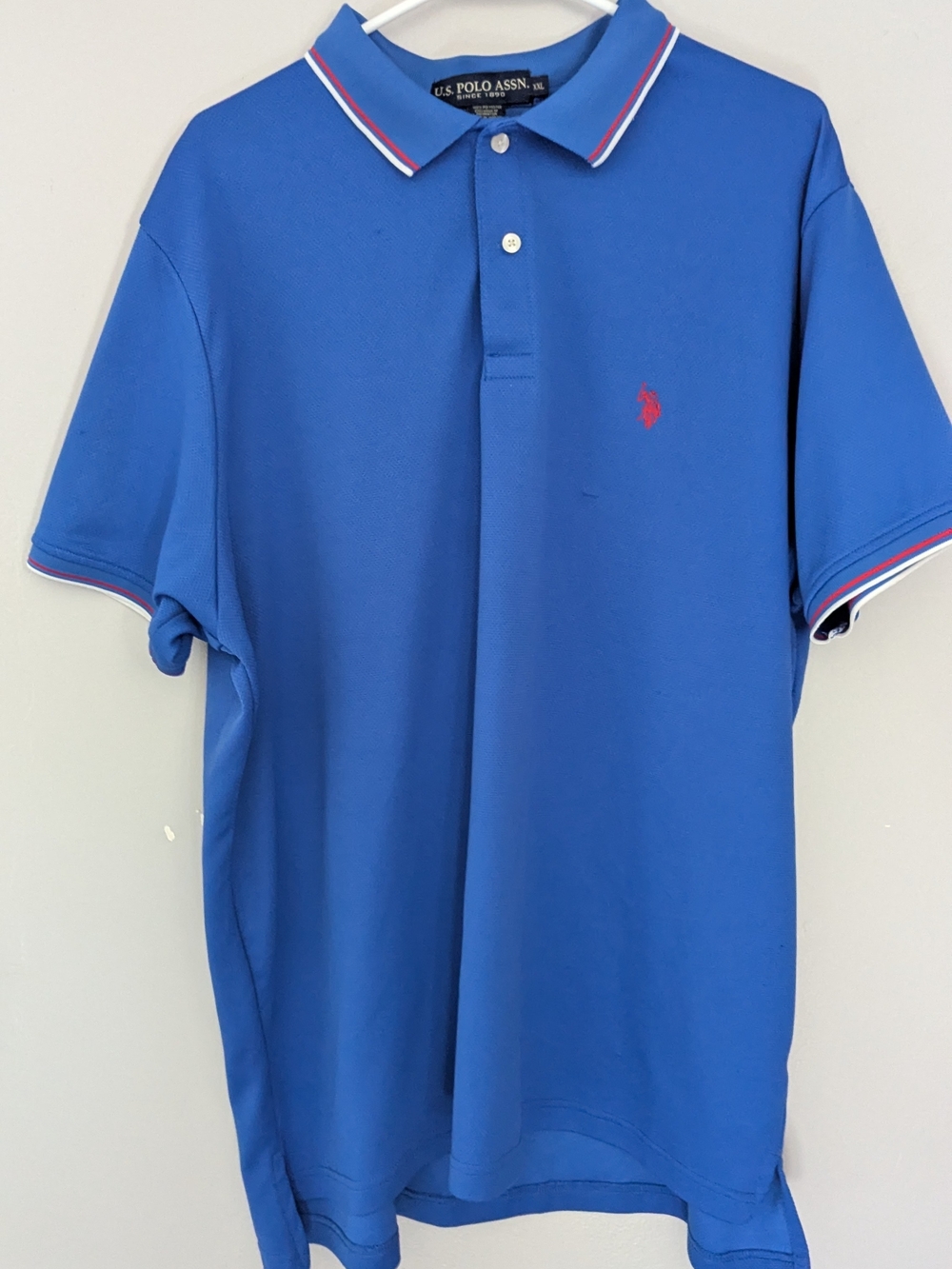 U.S. Polo Assn. Men's Bright Blue Polo with Red Logo and Trim